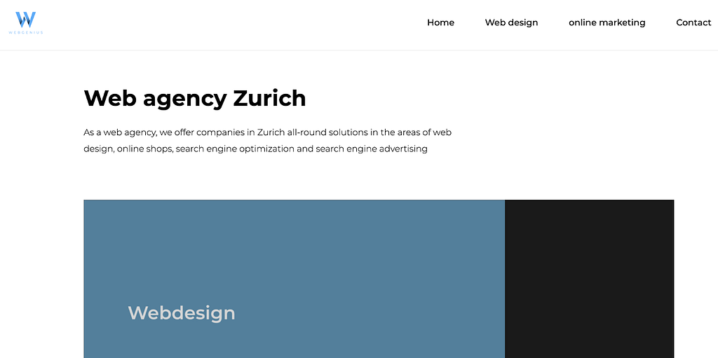 A screenshot of minimalistic and simple Zurich Web Agency’s website