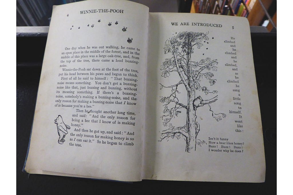 A. A. Milne — Winnie the Pooh — Methuen & Co. 1926: The justification of the tree paragraph is set out tree-style.