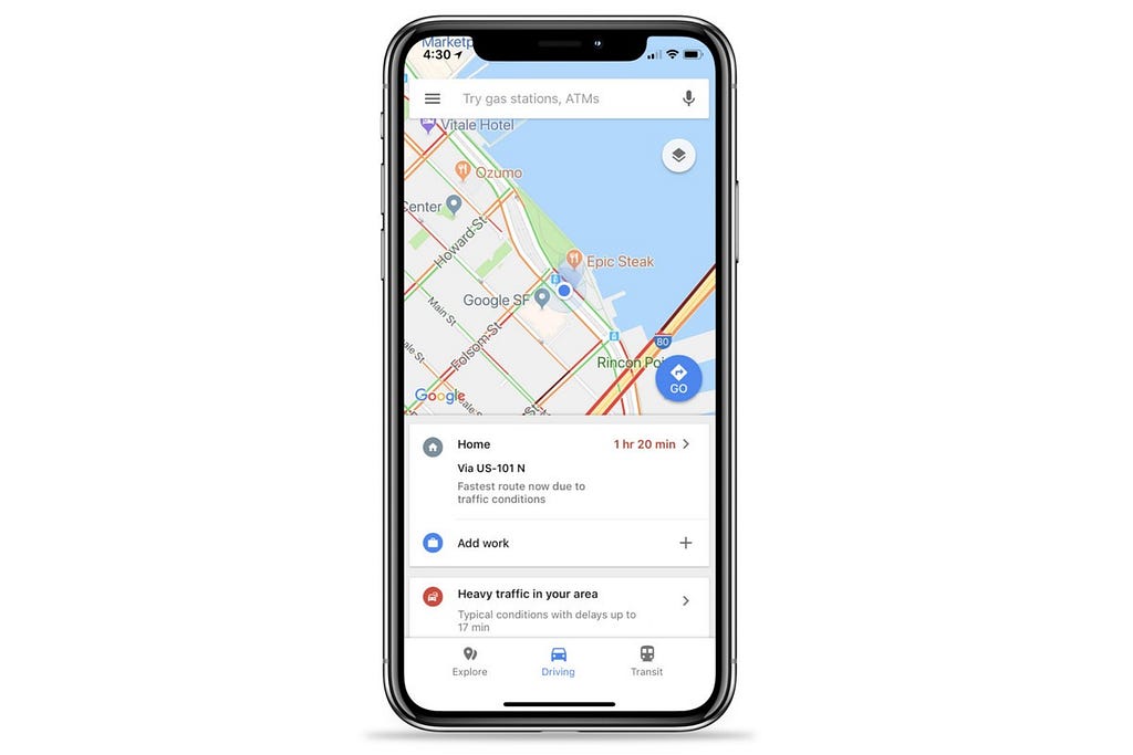 Example of an application with Google Maps on an iOS device.
