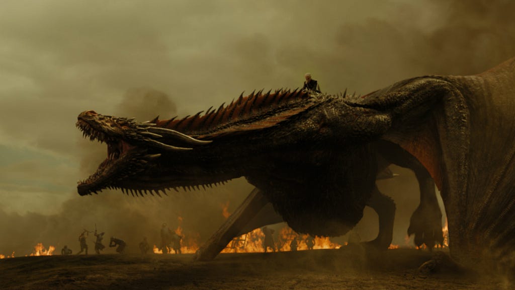 Drogon, the dragon, from Game of Thrones.