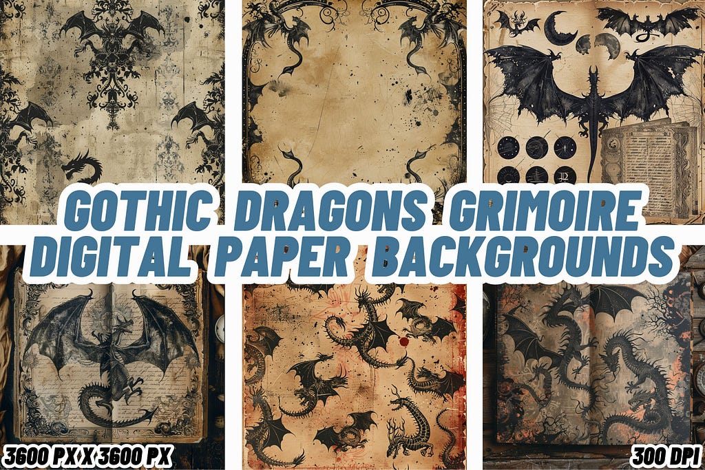 Gothic Dragons Grimoire Digital Paper Grafica Sfondi Di FabriCraft