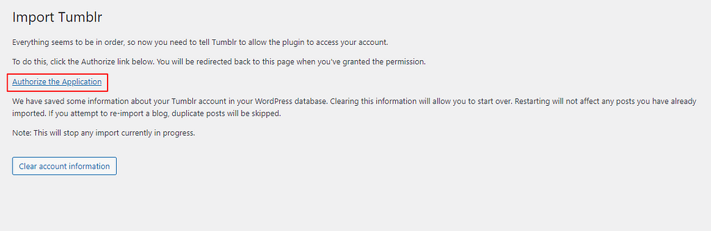Click authorize the application import tumblr