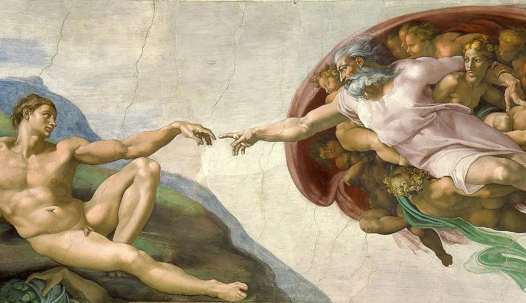 The Creation of Adam (1512), a fresco painting by Italian artist Michelangelo