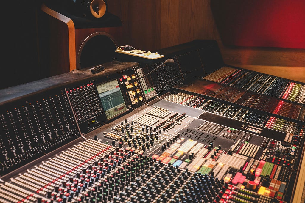 Mixing console at a recording studio