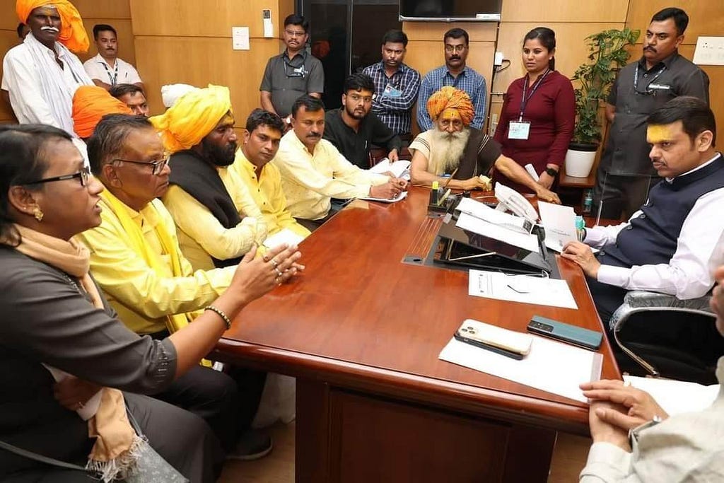 Saurabh and representatives of pastoralists and denotified tribes appraising the Chief Minister of Maharashtra, of the plight of their communities.