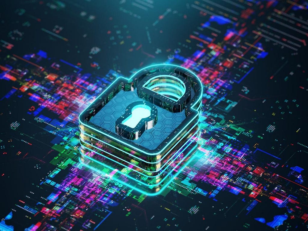 Digital image of a lock on a colorful background. Photo by da-kuk/Getty Images