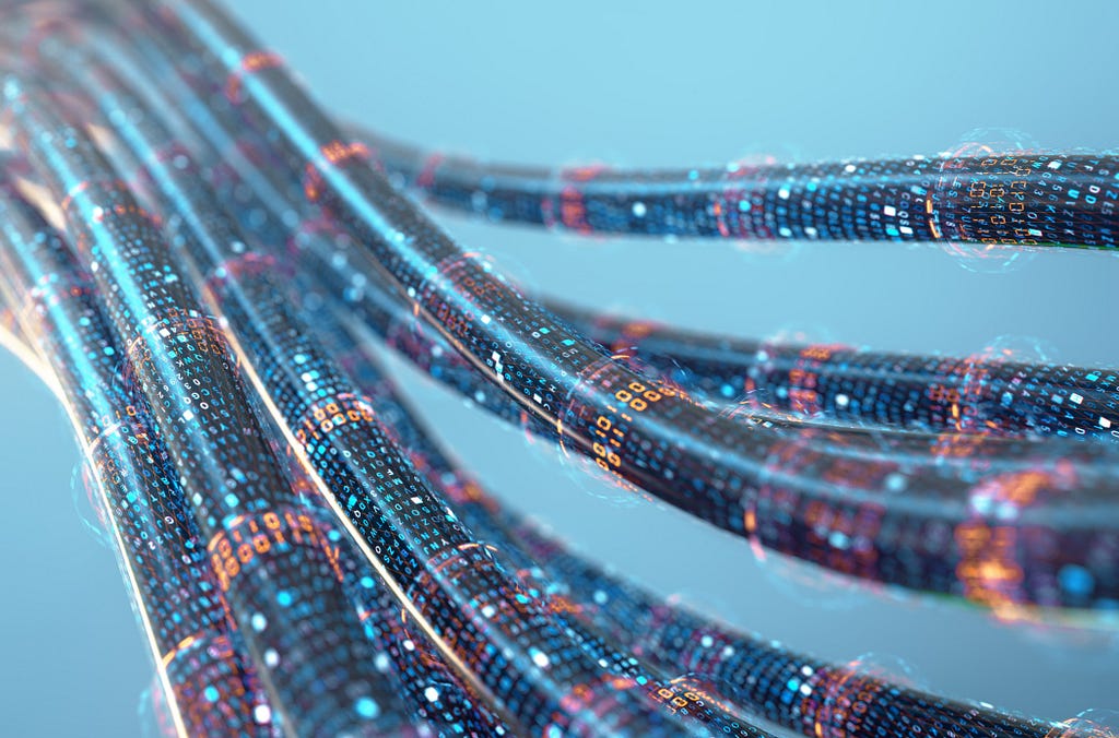 Concept image of cables and connections for data transfer in the digital world 3d rendering