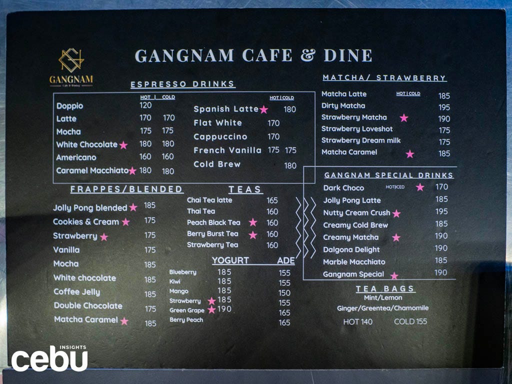 menu of Gangnam Cafe