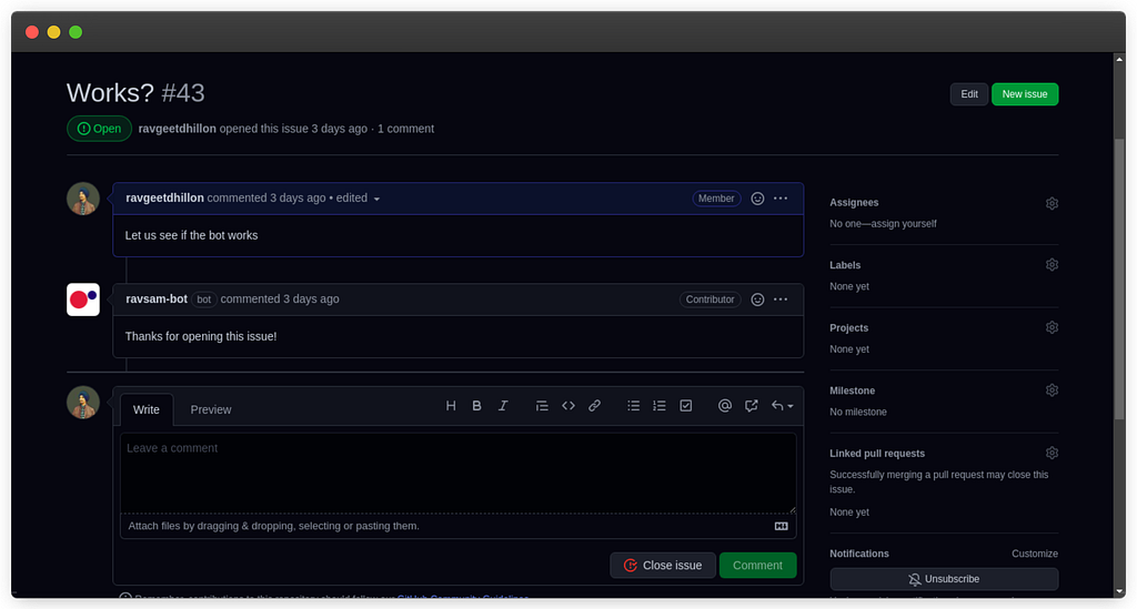 Welcome comment by Github Bot