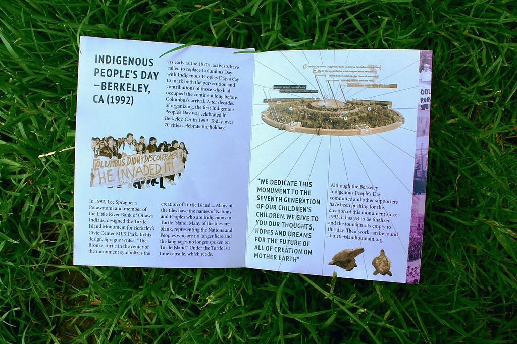 Columbus Zine Case Study 2: Indigenous People’s Day Counter Monuments in Berkeley, CA in grass