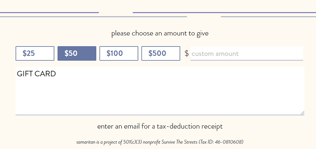 To purchase a gift card, please enter “GIFT CARD” in the special instructions textbox before entering your payment method.