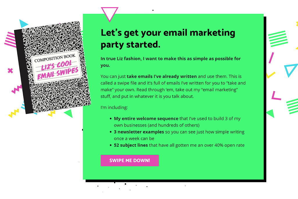 An email landing page by Liz Wilcox with a call to action button