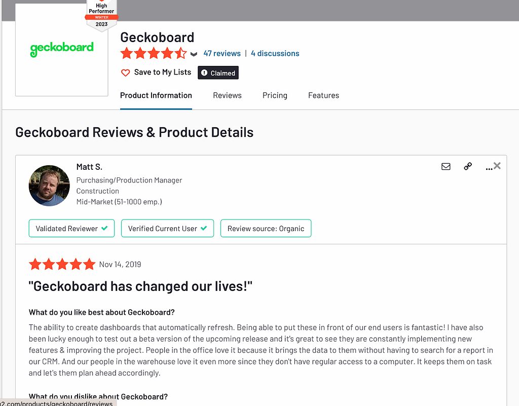 Geckoboard Reviews on G2