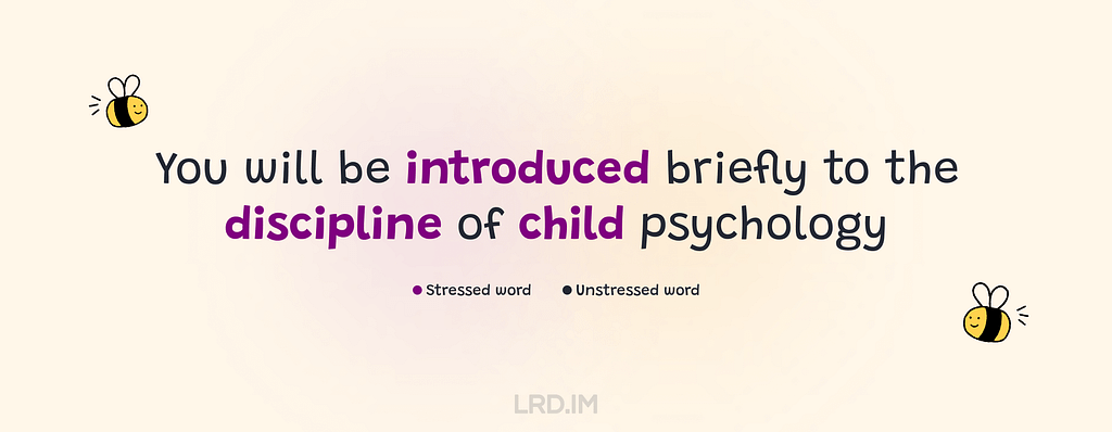 In the sentence “You will be introduced briefly to the discipline of child psychology,” the stressed words are “introduced,” “discipline,” and “child.”