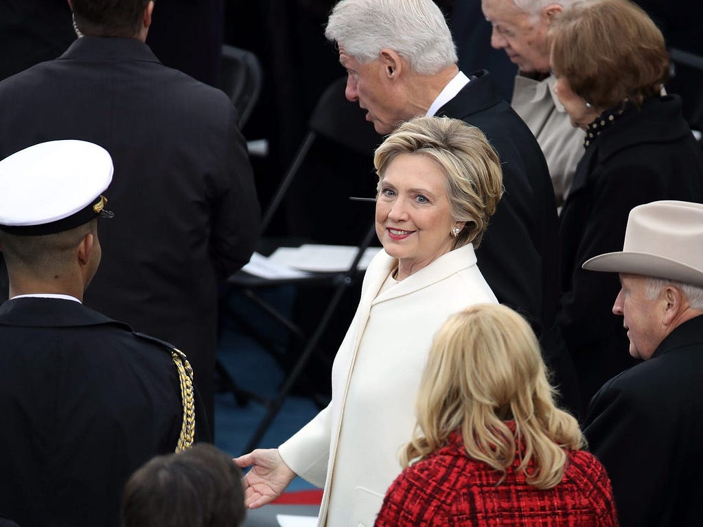 Hillary Clinton attends the inauguration of President Trump on January 20, 2017, in Washington, DC.