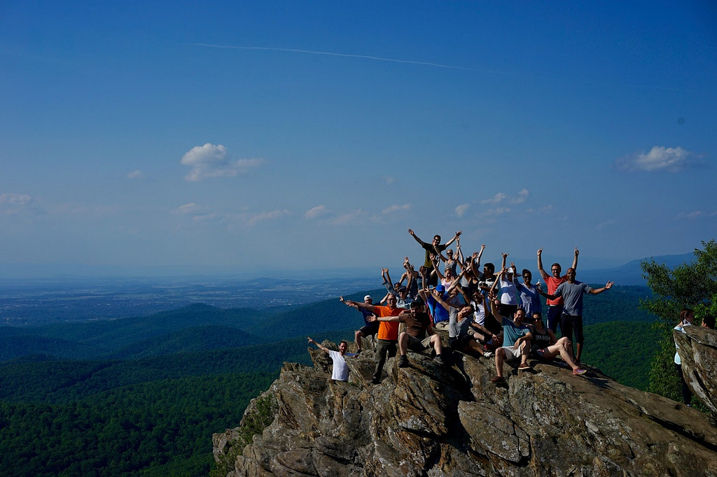 A VilCap team photo on top of a ridge in Virginia