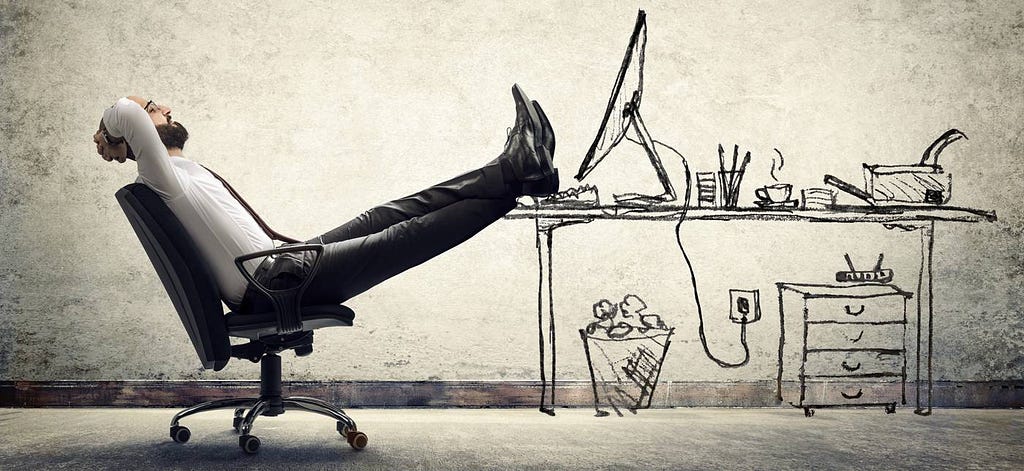 Getting Things Done: Picture of man relaxing at a hand-drawn desk