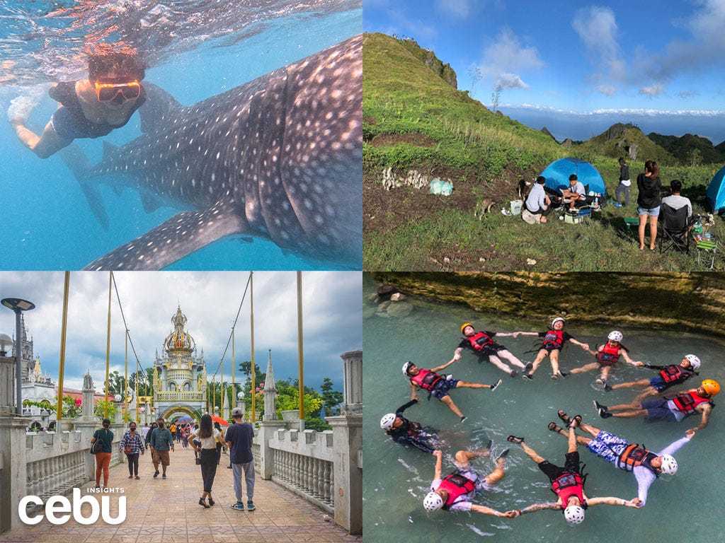 Collage of the places and activities to do for a southern Cebu intinerary