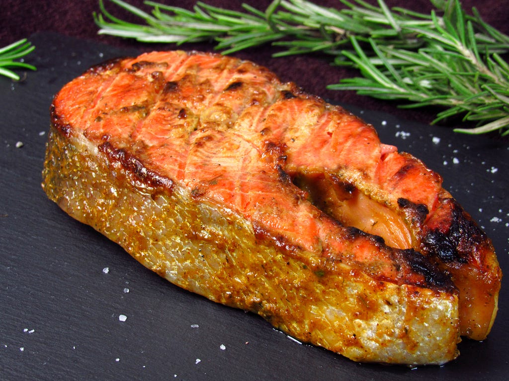 fried salmon and rosemary