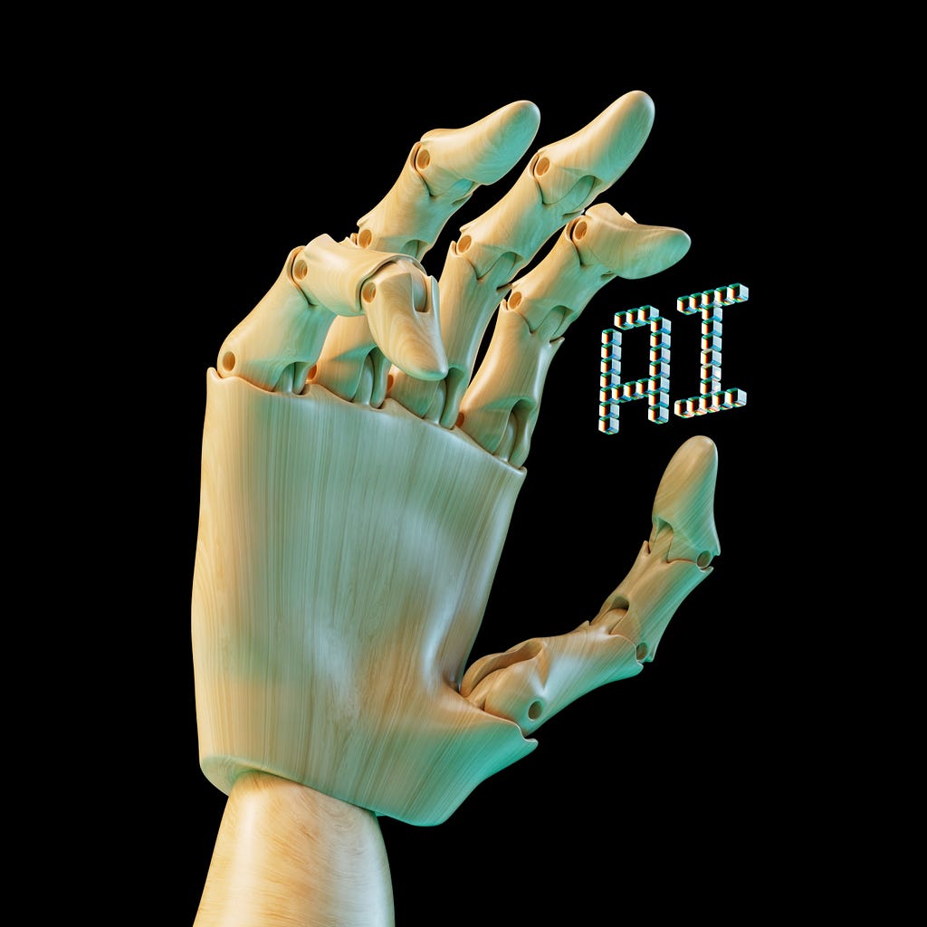 Model hand holding the letter AI