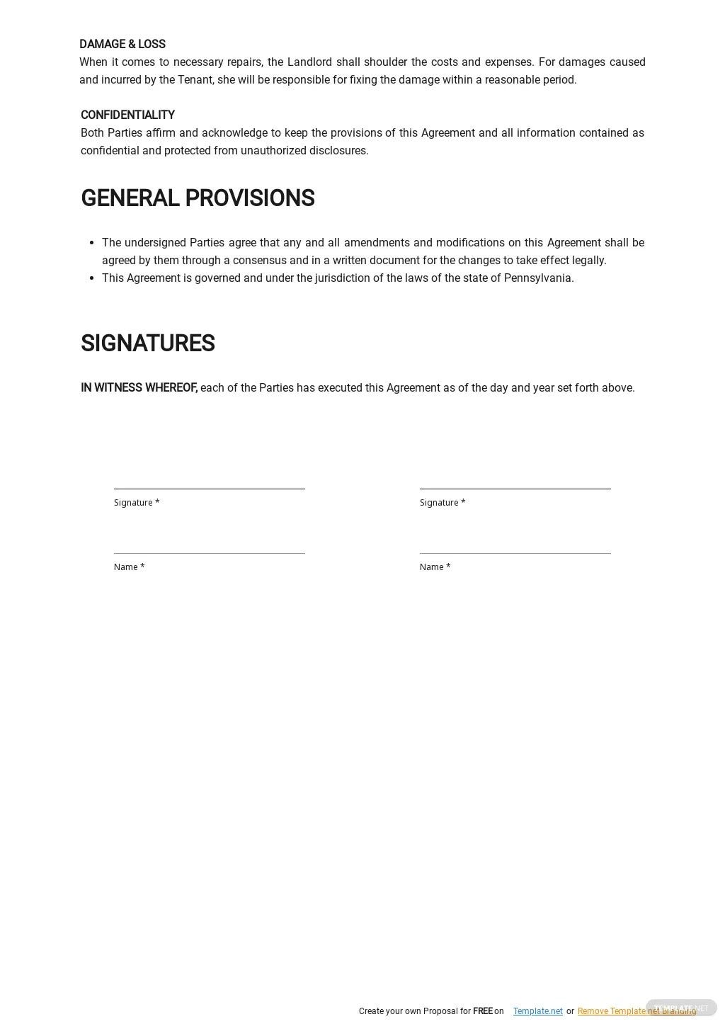 Private Landlord Rental Agreement Template