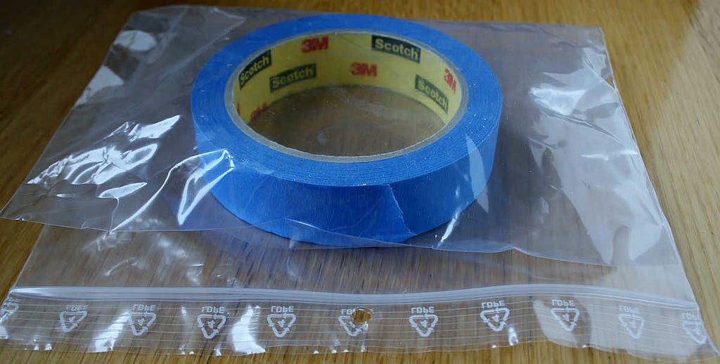Keep blue masking tape safe from damage, use polythene bags...