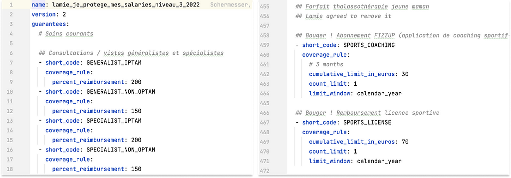 On the left some “standard guarantees” which are shared with Alan plans as well, on the right some “custom guarantees” for Lamie.