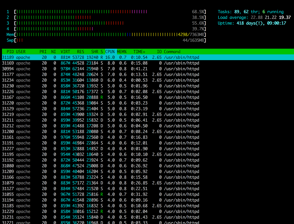 an example of ‘htop’ output