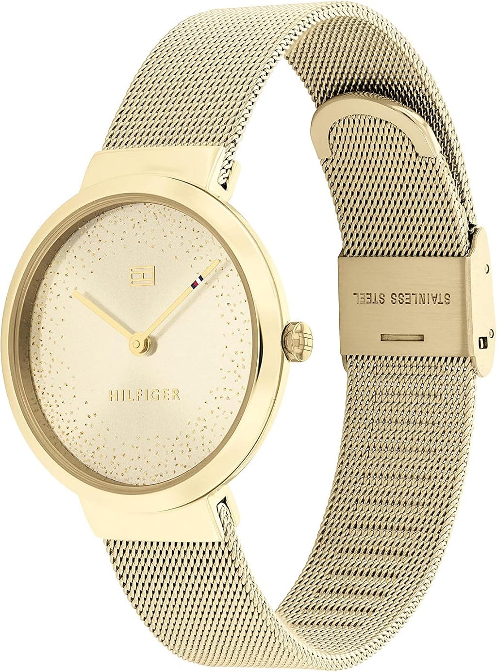 Tommy Hilfiger Orologio Analogico al Quarzo da Donna con Cinturino in Maglia Metallica in Acciaio Inossidabile Dorato - 1782487