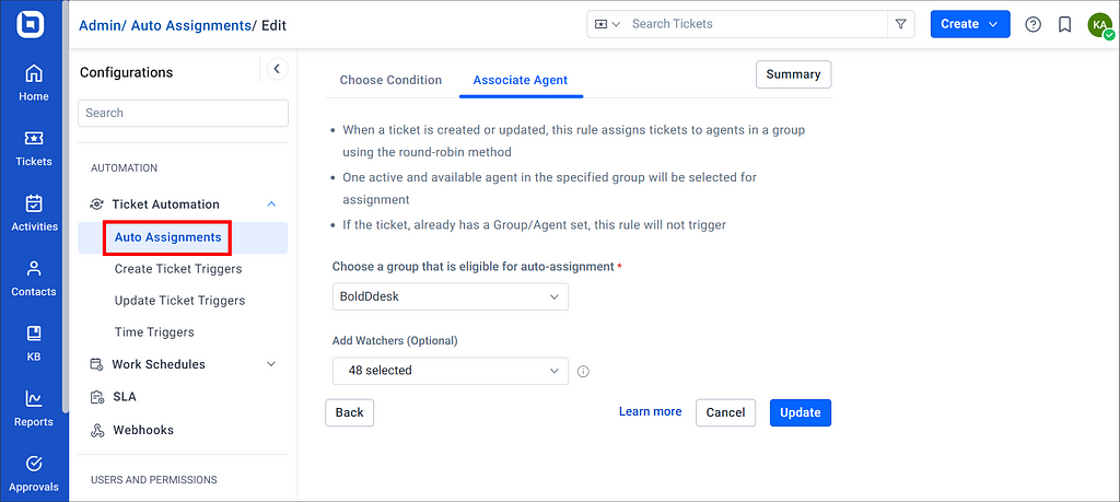 Auto-assignment feature in automated ticketing system