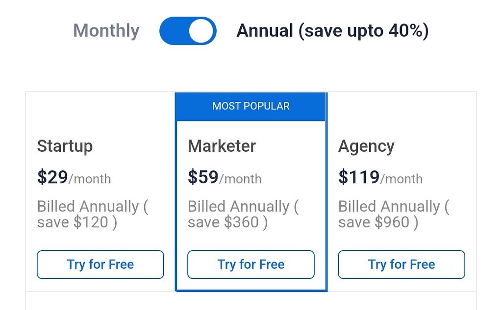 A white background with three pricing options