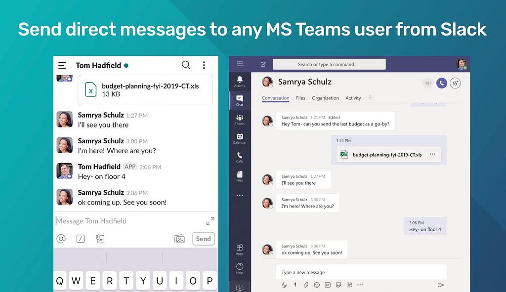 Direct messages between Microsoft Teams and Slack