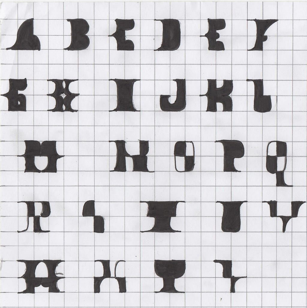 Photo showing all the english alphabets based on grid system