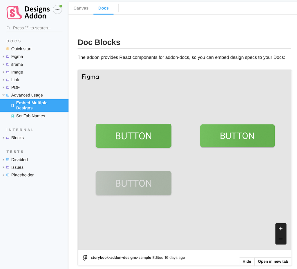 Screenshot of Doc Blocks from Designs Addon