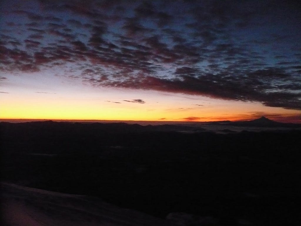 Photo of a sunrise over Mount Hood.