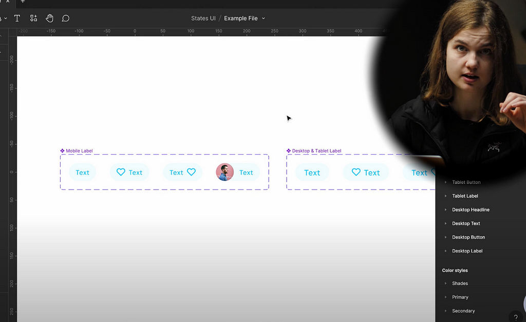 Screenshot from Figma, where the author is working with Labels in the design process.