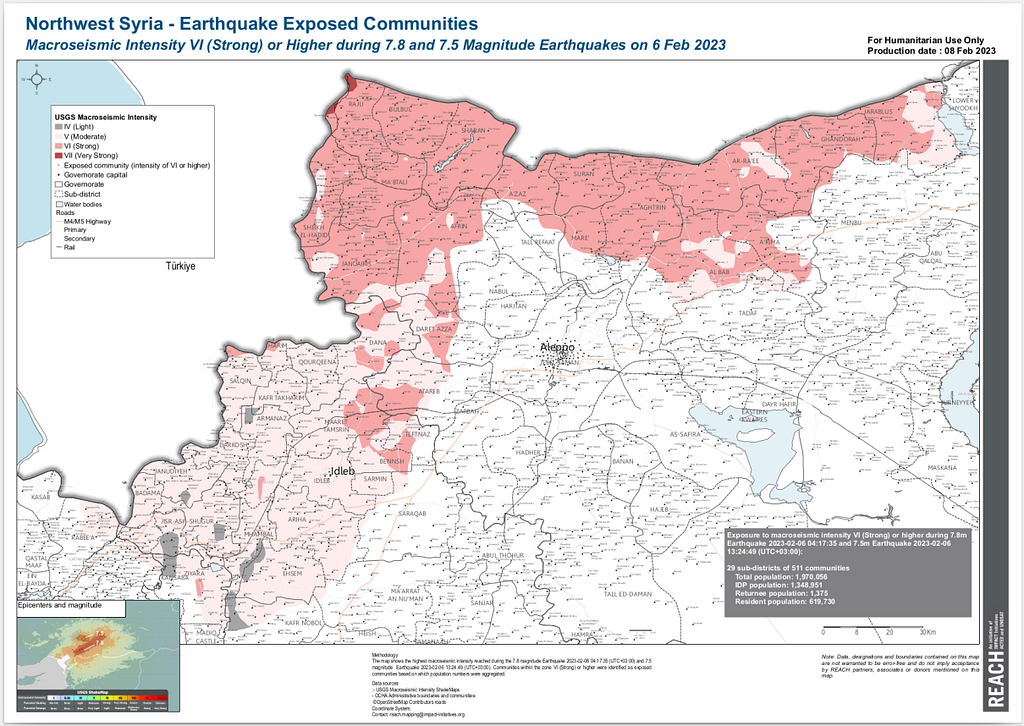 Map from REACH: Northwest Syria — Earthquake Exposed Communities