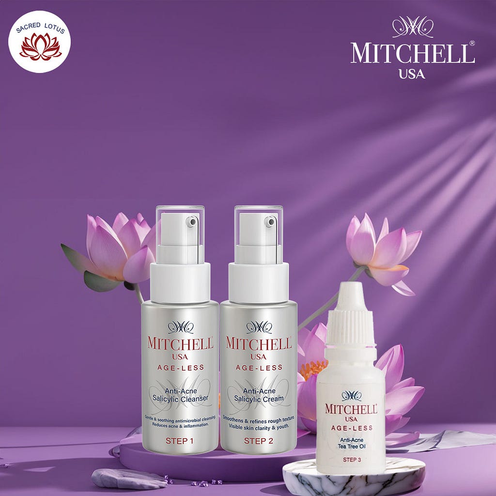 AGE-LESS Acne + Anti-Aging Regimen (Cleanser + Cream + Tea Tree Oil) by MitchellUSA