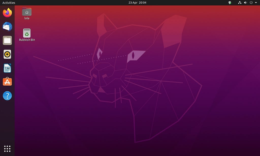Ubuntu 20.04 out-of-the-box desktop screenshot