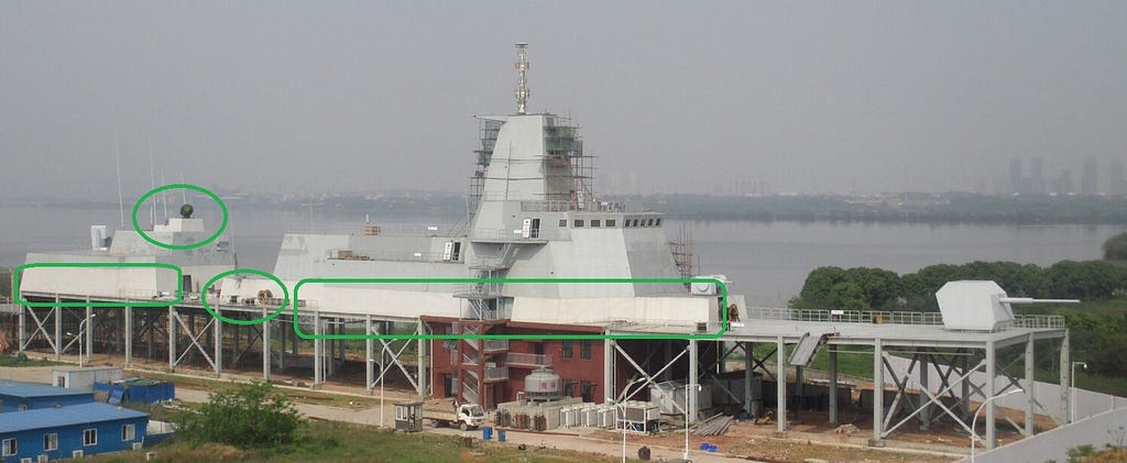 055 Wuhan mock up, with all the white structures encircled in green