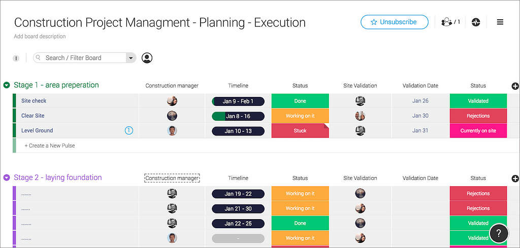 Monday construction scheduling tool