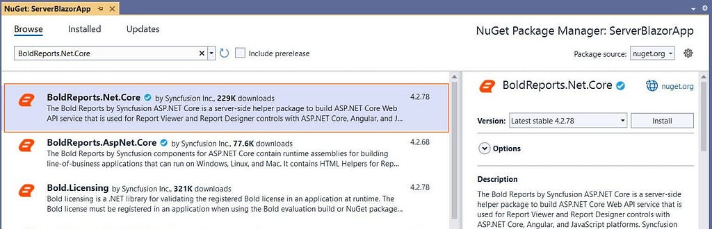 Install Blazor reporting NuGet packages | Blazor Report Designer