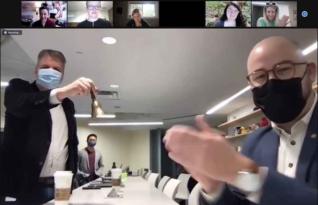 A screengrab of our celebratory virtual bell-ringing to mark the launch of Verify Ontario.
