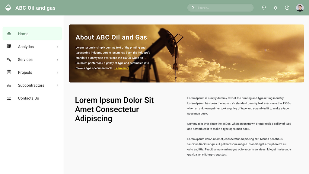 Sample website of an oil and gas company
