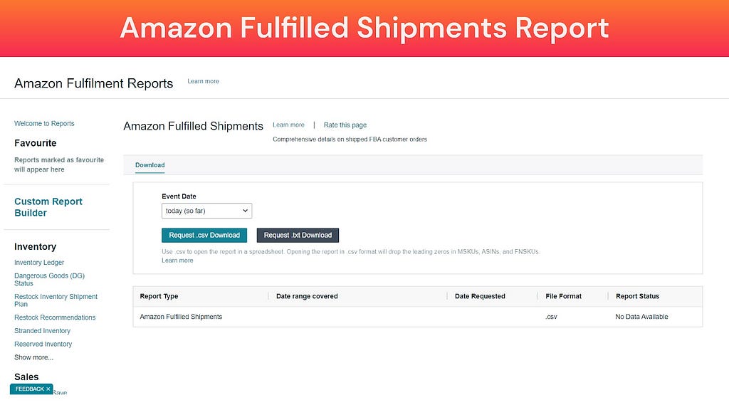 Screenshot of Amazon Fulfilled Shipments Report