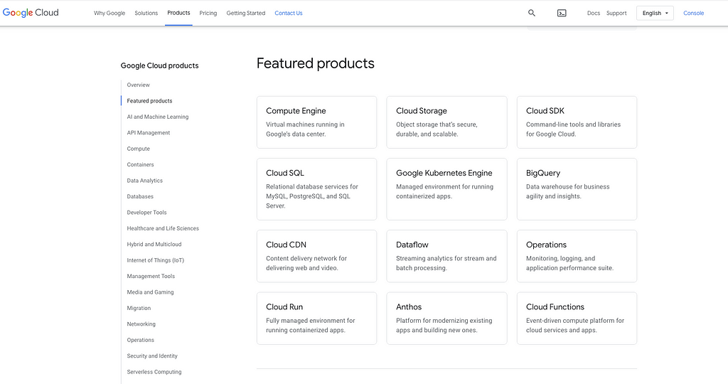 Google Cloud Platform Product Page