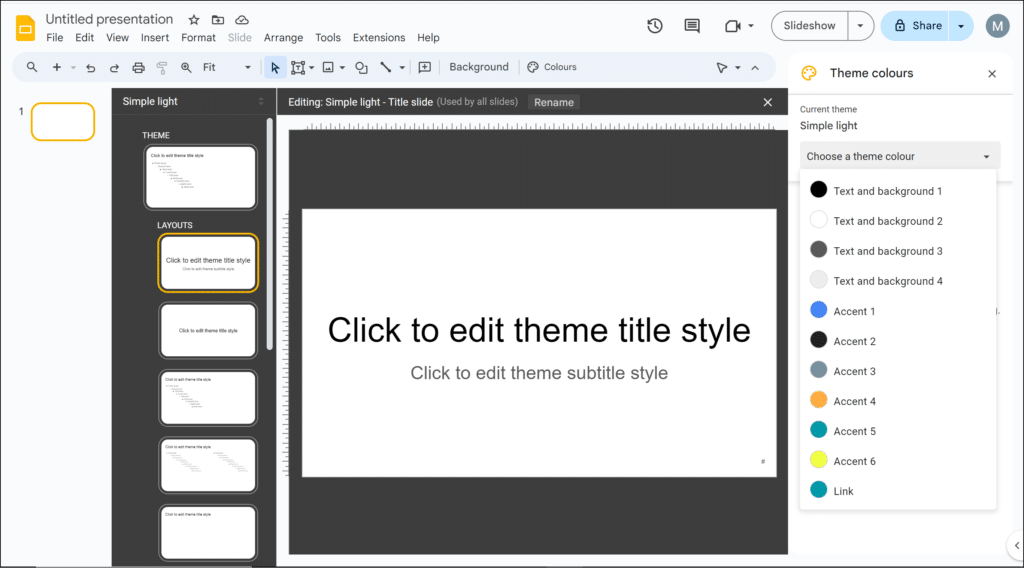 Customise your presentation by setting the standard colours in the theme.