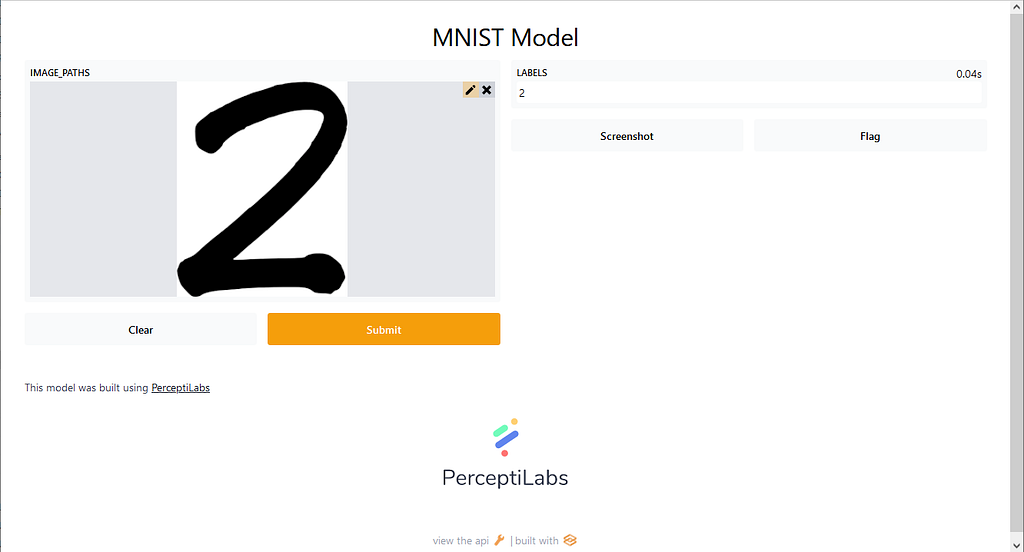 Figure 2: Screenshot of MNIST data fed into the Gradio app.