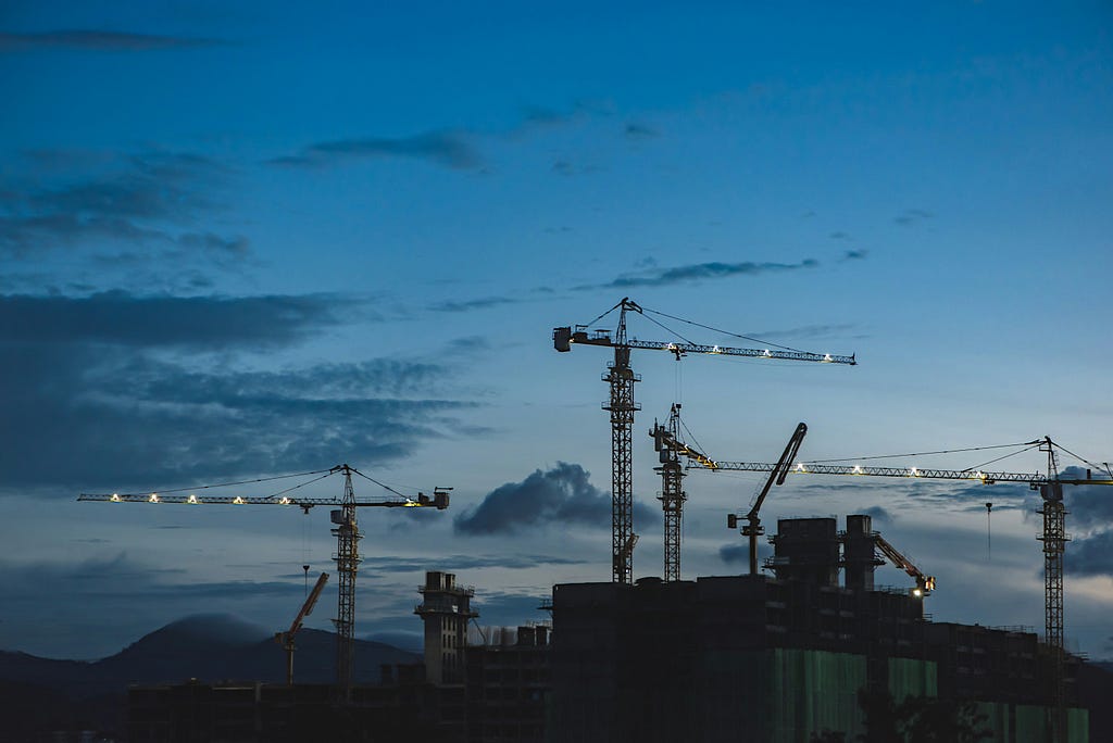 Cranes at dusk in Kepong, Kuala Lumpur, Malaysia