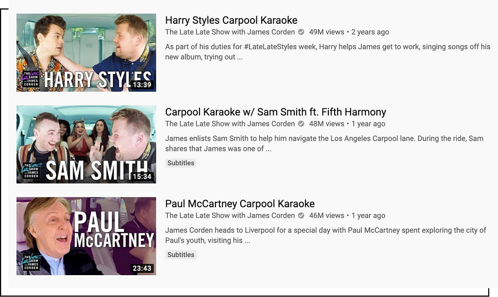 James Corden Carpool Karaoke Thumbnails